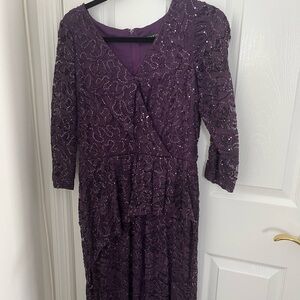 MARINA Purple V-Neck Gown with 3/4 Sleeves